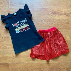 Boutique Girls School Outfit - Shirt and Sequin Skirt - Size 7/8 - Like New